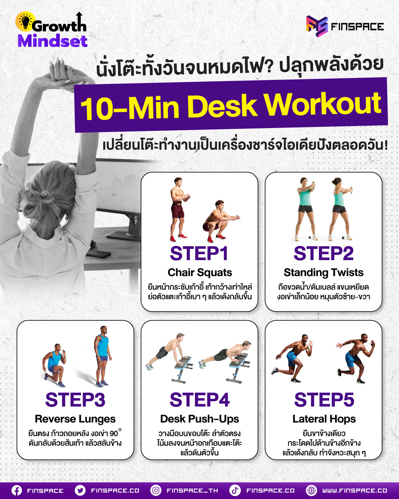 นั่งโต๊ะทั้งวันจนหมดไฟ? ปลุกพลังด้วย 10-Min Desk Workout เปลี่ยนโต๊ะทำงานเป็นเครื่องชาร์จไอเดียปังตลอดวัน!