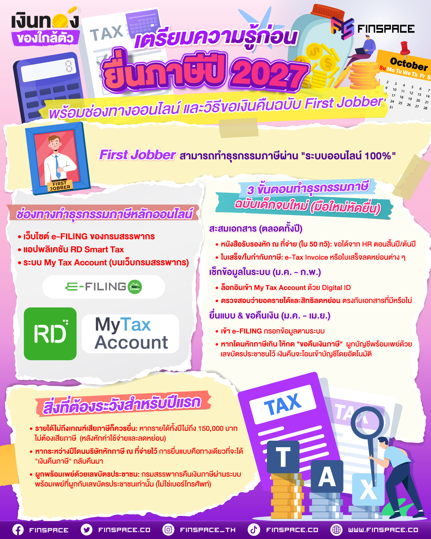 04 เตรียมความรู้ก่อนยื่นภาษีปี 2027 พร้อมช่องทางออนไลน์ และวิธีขอเงินคืนฉบับ First Jobber